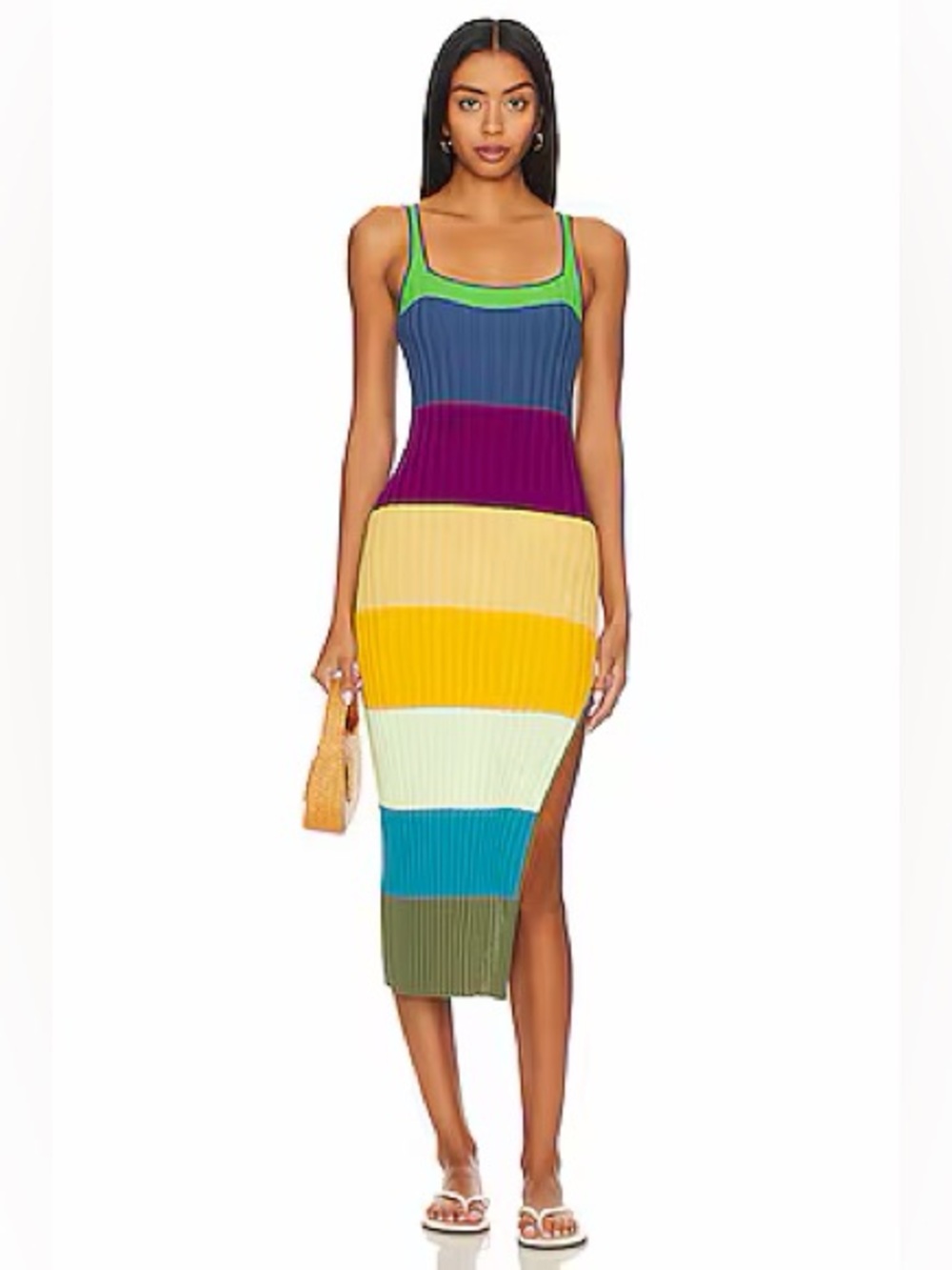 PQ Swim Piper Slit Midi Dress S Ribbed Striped Tank Summer Vacation Beach
